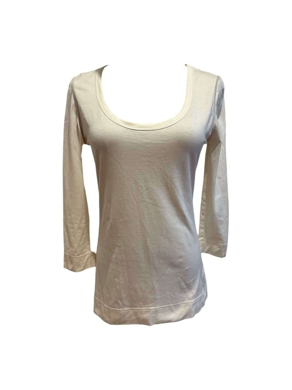 NWOT 2PC AKRIS PUNTO BERGDORF GOODMAN TAN RUFFLE V-NECK & CREAM KNIT SCOOP TOPS - Picture 6 of 9